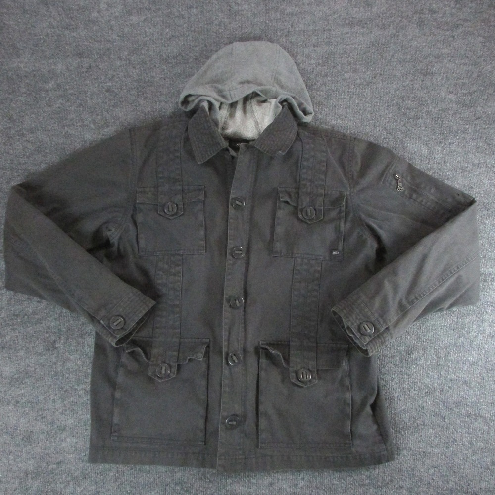 686 Mens Military Field Jacket Charcoal Gray Hoodie Layered Utility Coat Large